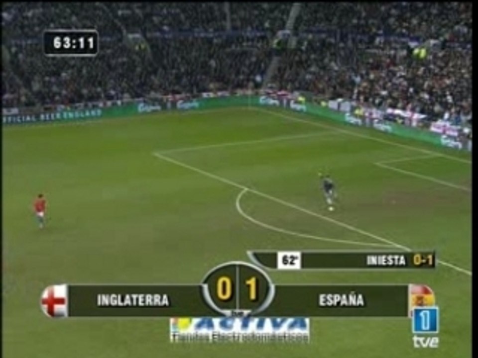 Amistoso Inglaterra España. Gol Iniesta