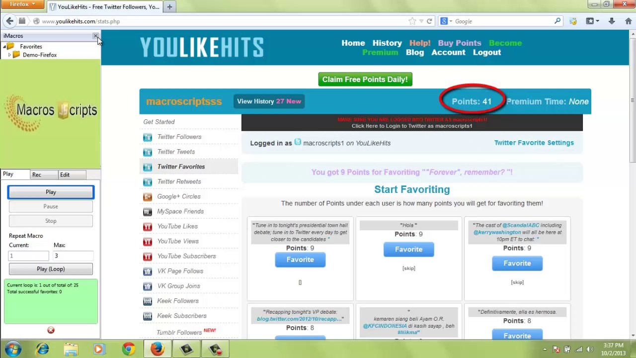 Twitter Favorites JavaScript Macro