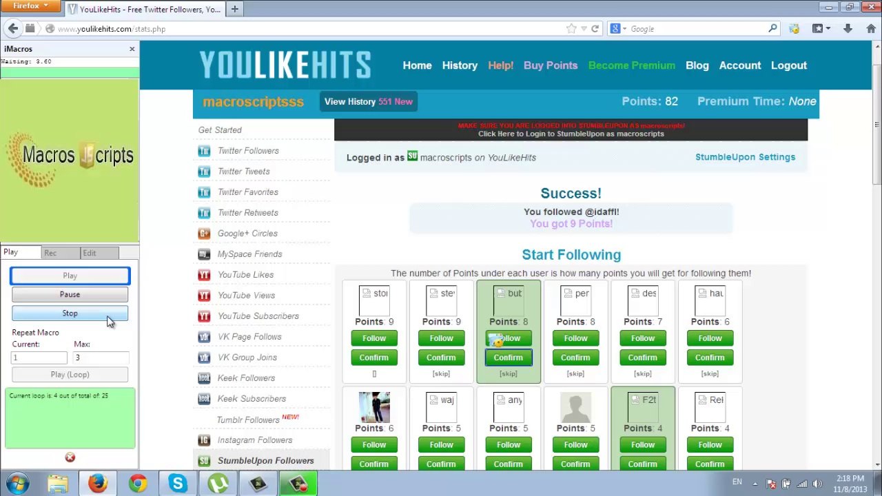 YouLikeHits StumbleUpon Followers Macro [JavaScript Enhanced]