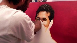 World's Most famous Painting of Sachin Tendulkar by Dhaval Khatri (Making painting God of Cricket) Best video of painting.