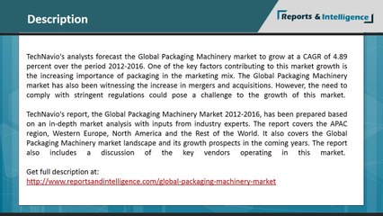 Global Packaging Machinery market to grow at a CAGR of 4.89 in 2012-2016