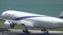 El Al Israel Airlines Boeing 777 Landing in Hong Kong. Flight LY 075 from Tel Aviv. Plane Spotting
