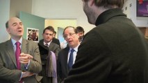 Lionel Jospin et François Hollande rendent visite à l'équipe numérique de campagne