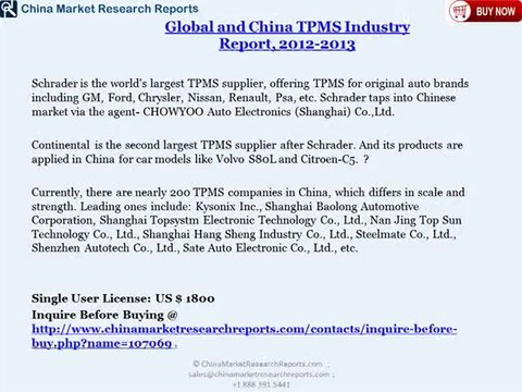 Global and China TPMS (Tire Pressure Monitor System) Market by Geography (USA, Europe, Japan, South Korea)
