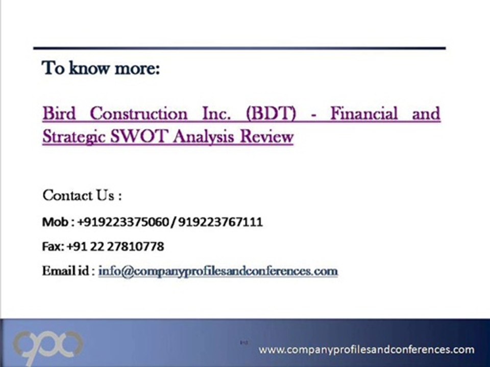 Bird Construction Inc. (BDT) - Financial and Strategic SWOT Anal