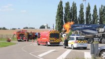 Hautmont : Un camion se renverse et coupe une conduite de gaz qui s'enflamme