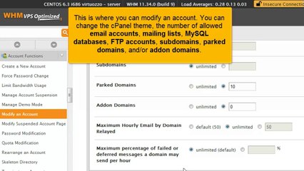 How to modify an account in WHM