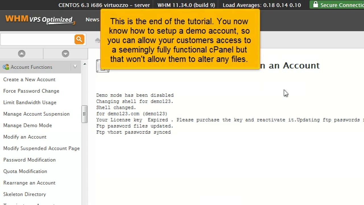 Disable or enable demo mode in WHM