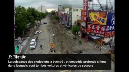 Les dégats dus à l'explosion à Taiwan vus par un drone