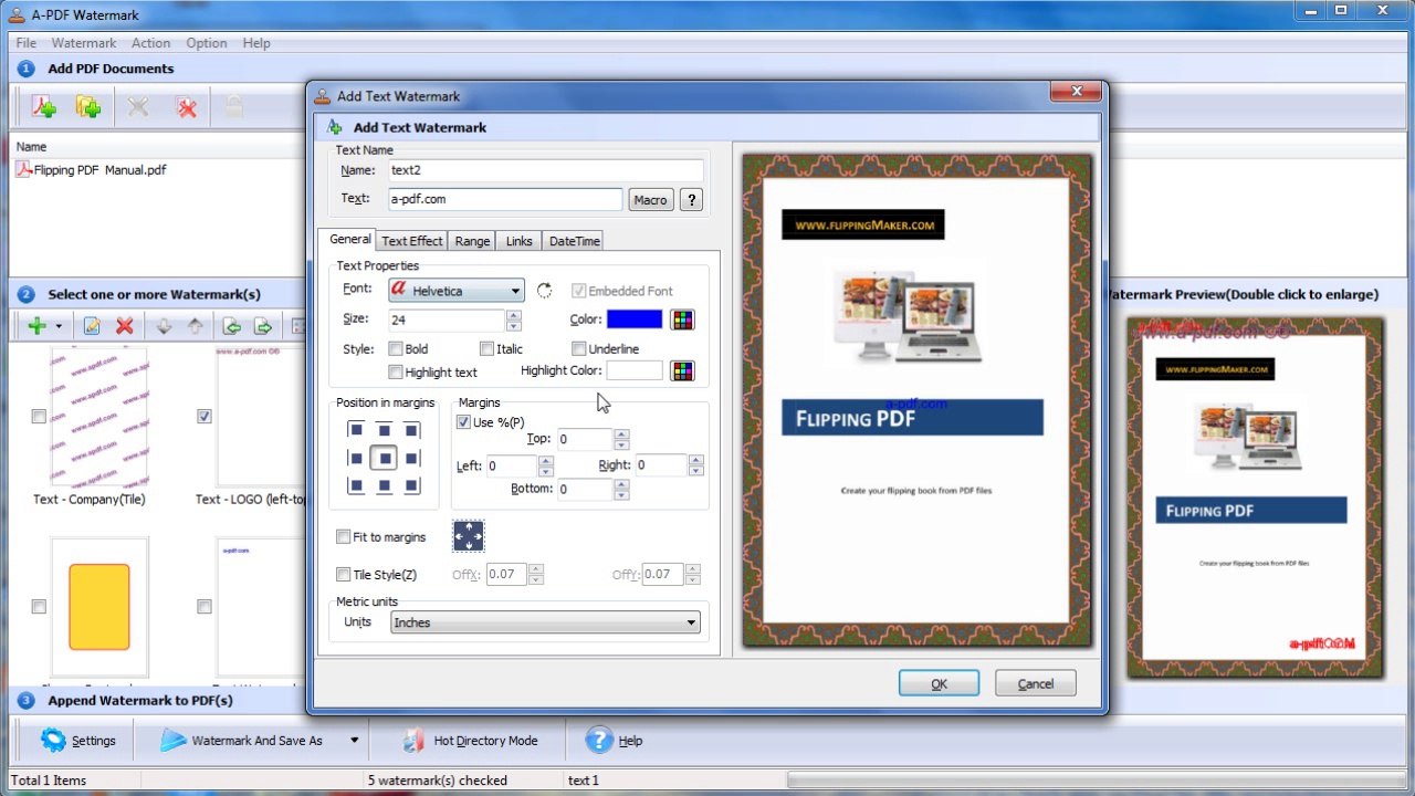 stamp text watermark to PDF file by using A-PDF Watermark