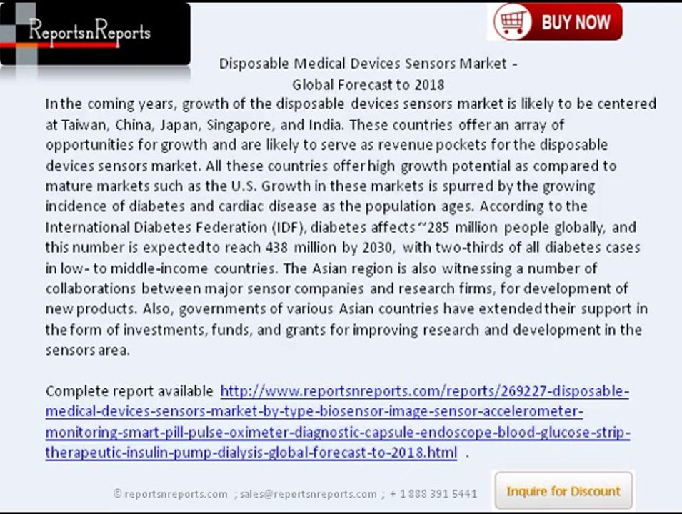 Global Disposable Devices Sensors Industry by Diagnostic & Therapeutic - Forecast to 2019