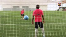 Jordi Alba and Rafinha take penalties with giant exercise ball
