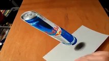Amazing Illusion, Drawing 3D Levitating Red Bull Can