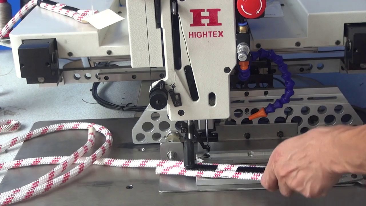 Sewing machine to make sewn eye for static kernmantle ropes