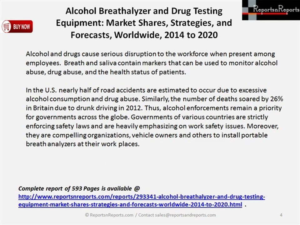 Global Breath Analyzer, Saliva Testers, Drug Testing, and Biosensor: Market Shares, Strategy, and Forecasts, Worldwide, 2014 to 2020