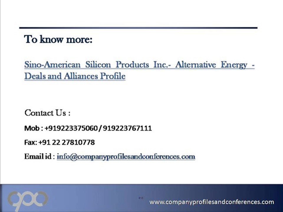 Sino-American Silicon Products Inc. - Alternative Energy - Deals