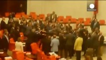 Turkish MPs injured in punch-up in parliament