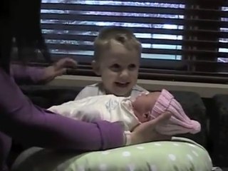 Baby meets new sister for first time, asks funniest question