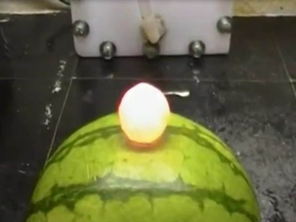 Red hot nickel ball vs watermelon