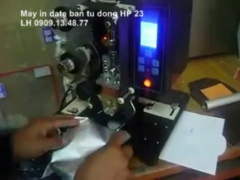 Máy đóng date trên bao bì bán tụ động HP 23, máy in date mực ribbon, máy in hạn sử dụng trên tem nhãn decan, hộp giấy