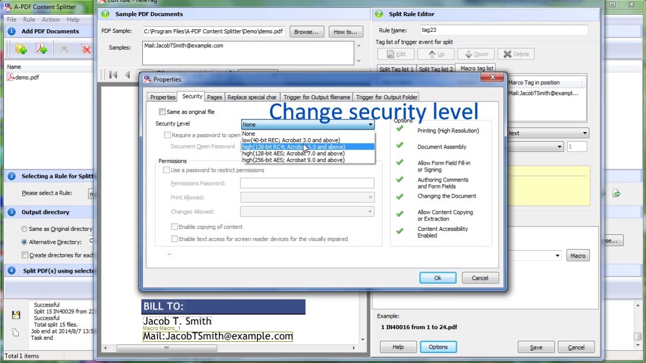 add password to protect PDF files with A-PDF Content Splitter