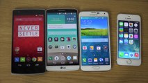 OnePlus One vs  LG G3 vs  Samsung Galaxy S5 vs  iPhone 5S   Which Is Faster