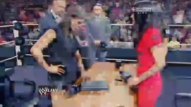 WWE RAW 8_4_14 Stephanie McMahon and Brie Bella contract signing for Summerslam 2014