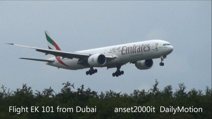 Emirates Airlines Boeing 777, Landing and Takeoff at Milan Malpensa Airport. Plane Spotting