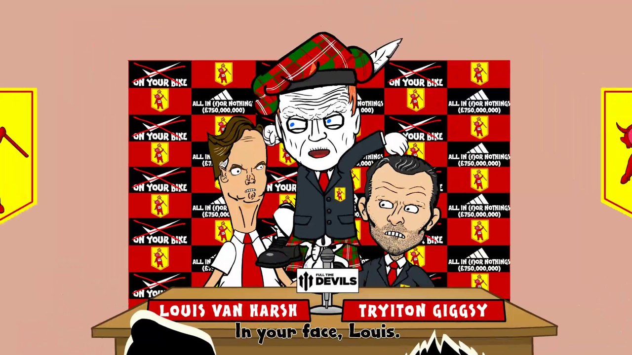 LOUIS VAN GAAL MANCHESTER UNITED PRESS CONFERENCE by 442oons for FullTimeDEVILS (football cartoon)