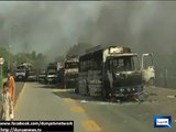 Police vehicles torched as Police, PAT workers clash in Bhera (Raw Footage)