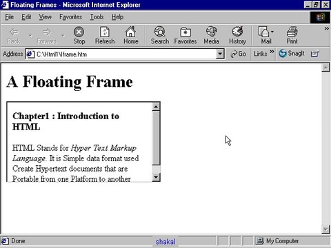 Floating frame introduction in Html5 Tutorial 10-8 in Urdu,hindi, Balochi, Bravhi, by shaikof baloch shaigle.com