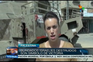 Exhiben como trofeos, en Gaza, destartalados vehículos de Israel