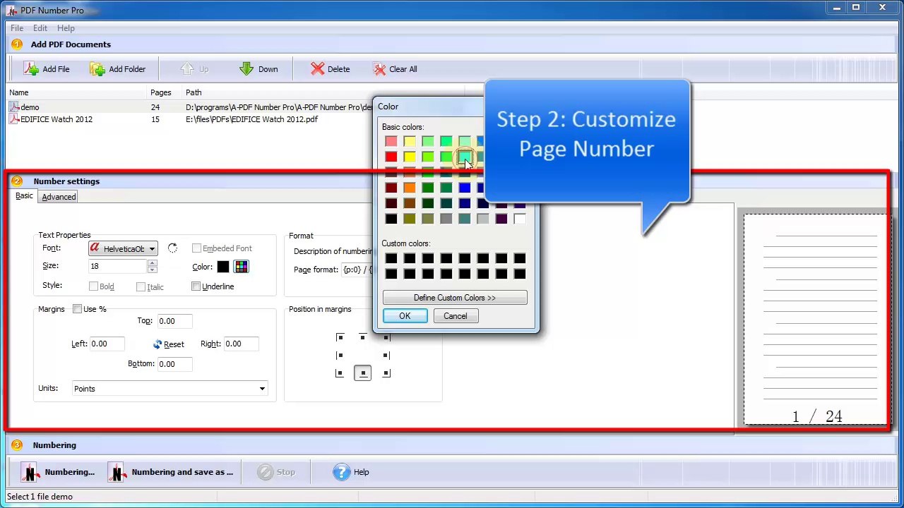 How to customize page number from specific page by using A-PDF Number Pro?
