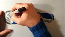 Anamorphic Illusion, Drawing  3D Levitating Red Bull Can, Time Lapse