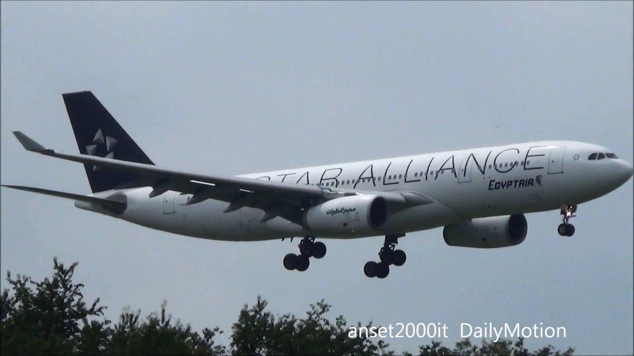 Airbus A330 Egyptair Landing in Milan Malpensa Airport. Plane Spotting