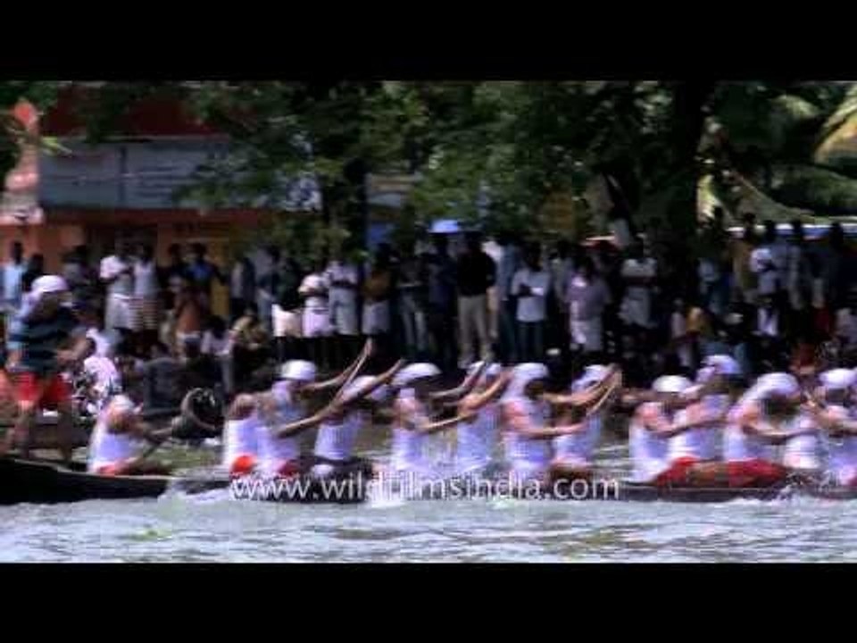 Snake boats competing in Champakulam boat race