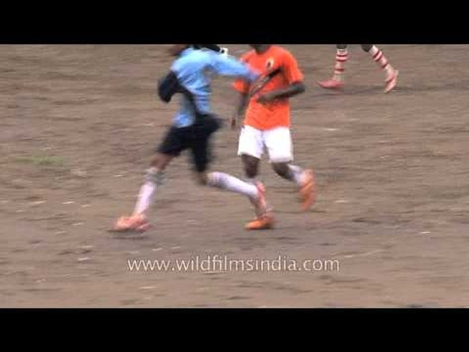 Players in action during soccer match in Satara, Maharashtra