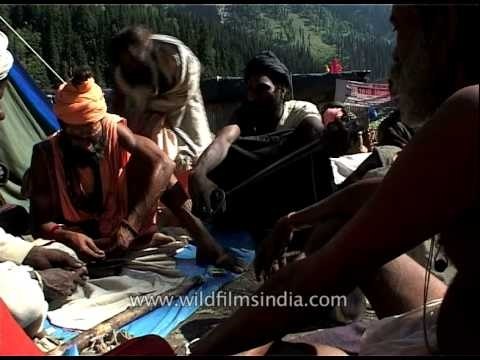 Sadhus smoking chillums - Amarnath yatra