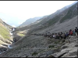 Pilgrims on ponies on the way to  Amarnath cave