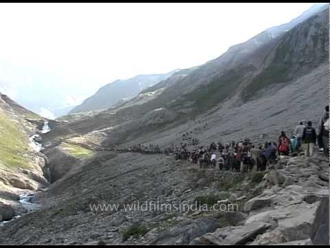 Hindu pilgrims on a trail towards Amarnath cave