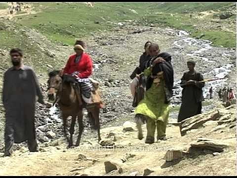 Hindu pilgrims on their way to holy shrine of Shri Amarnathji