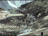 Pilgrims negotiate melting glaciers and ice tongues to reach Amarnath