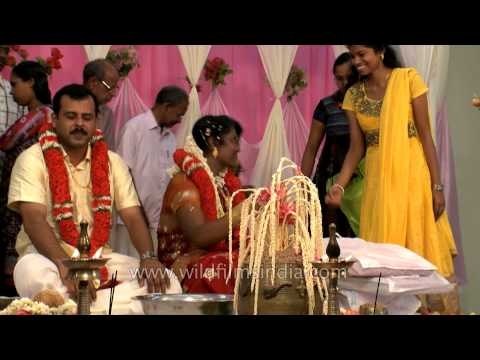 Newly wedded couple receive gifts from guests: Kerala wedding