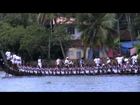 Boatmen in full action during Champakulam boat race - Kerala