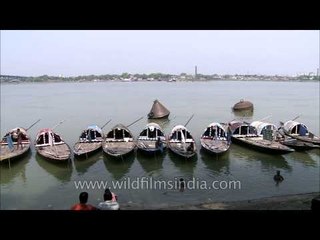 Wooden boats in a row at Babu Ghat - Kolkata
