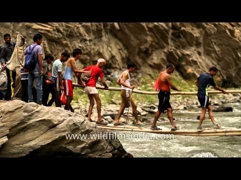 Only makeshift bridge on River Aglar for villagers