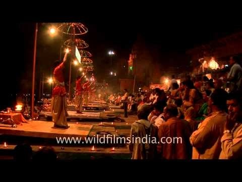 Devotees attend Ganga aarti on ghats of Varanasi