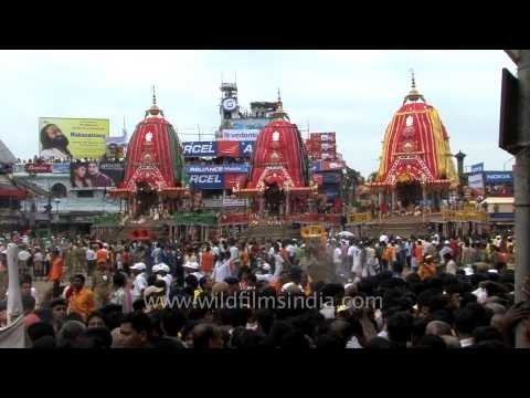 Scores of devotees wait to pull the three chariots - Rath Yatra