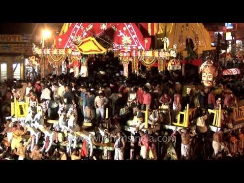 Procession of Lord Jagannath's Rath Yatra at night