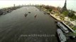 Fly over Temple of Dawn Wat Arun and Chao Phraya in Bangkok